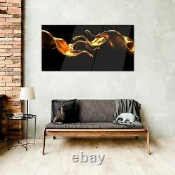 Acrylique Verre Imprimé Photo 100x50 Peinture D'art Mural Abstract Gold Waves