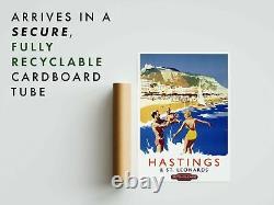 Affiche Hastings, Impression britannique de voyage ferroviaire vintage, encadrée A6 A5 A4 A3 A2 A1