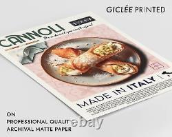 Affiche culinaire vintage de cannoli, art mural de cuisine italienne, impression de décoration de pâtisserie