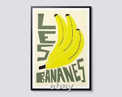 Affiche d'illustration moderne de fruit de banane, impression d'art mural graphique jaune, cuisine