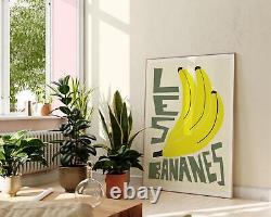 Affiche d'illustration moderne de fruit de banane, impression d'art mural graphique jaune, cuisine