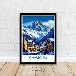 Affiche de Chamonix, France, art de ville alpine, affiche du Mont Blanc, Alpes françaises.