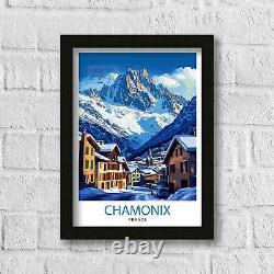 Affiche de Chamonix, France, art de ville alpine, affiche du Mont Blanc, Alpes françaises.