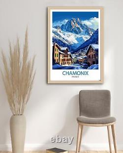 Affiche de Chamonix, France, art de ville alpine, affiche du Mont Blanc, Alpes françaises.