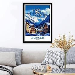 Affiche de Chamonix, France, art de ville alpine, affiche du Mont Blanc, Alpes françaises.