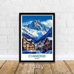 Affiche de Chamonix, France, art de ville alpine, affiche du Mont Blanc, Alpes françaises.