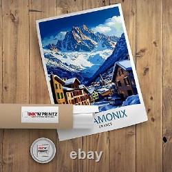 Affiche de Chamonix, France, art de ville alpine, affiche du Mont Blanc, Alpes françaises.