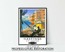 Affiche de Hastings, Impression britannique rétro de voyage ferroviaire, encadrée A6 A5 A4 A3 A2 A1