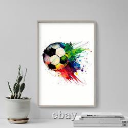 Affiche de football de silhouette de ballon de soccer à l'aquarelle, impression artistique, peinture, cadeau
