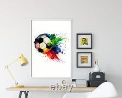 Affiche de football de silhouette de ballon de soccer à l'aquarelle, impression artistique, peinture, cadeau