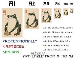 Affiche de grenouille en colère, estampe d'art animalier japonais vintage, encadrée A6 A5 A4 A3 A2 A1