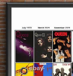 Affiche de la discographie complète de Queen avec tous les 16 albums studio - Un super cadeau pour la fête des pères
