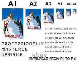 Affiche de ski à Chamonix, estampe de ski française vintage, encadrée A6 A5 A4 A3 A2 A1.
