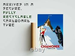 Affiche de ski à Chamonix, estampe de ski française vintage, encadrée A6 A5 A4 A3 A2 A1.