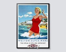 Affiche de voyage des chemins de fer britanniques de Weston-Super-Mare, vintage Beach Pier