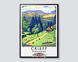 Affiche de voyage vintage de Crieff, Perthshire, illustration des chemins de fer écossais