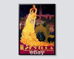 Affiche de voyage vintage de Séville Espagne, Illustration de la vie nocturne féminine