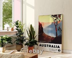 Affiche de voyage vintage des Blue Mountains en Australie, art mural de la vallée brumeuse des montagnes