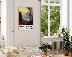 Affiche de voyage vintage des Blue Mountains en Australie, art mural de la vallée brumeuse des montagnes