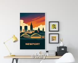 Affiche futuriste de la skyline de Newport, impression d'art, peinture, œuvre d'art, cadeau.