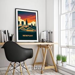 Affiche futuriste de la skyline de Newport, impression d'art, peinture, œuvre d'art, cadeau.