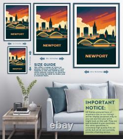 Affiche futuriste de la skyline de Newport, impression d'art, peinture, œuvre d'art, cadeau.