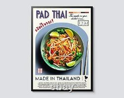 Affiche graphique vintage Pad Thai Thai Cuisine, Impression d'art mural de cuisine asiatique