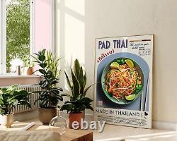 Affiche graphique vintage Pad Thai Thai Cuisine, Impression d'art mural de cuisine asiatique