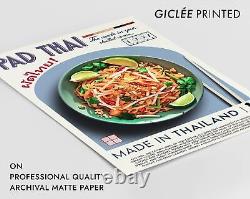 Affiche graphique vintage Pad Thai Thai Cuisine, Impression d'art mural de cuisine asiatique