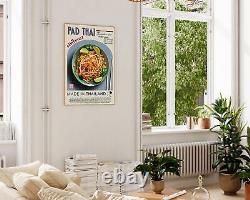 Affiche graphique vintage Pad Thai Thai Cuisine, Impression d'art mural de cuisine asiatique