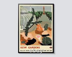 Affiche vintage du métro de Londres de Kew Gardens, art mural de serre et de fleurs