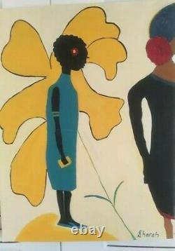African American Art Women Sisters 11x14 Poster Oil - Bleu Acrylique Jaune Rouge