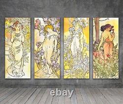 Alphonse Mucha Les Fleurs IMPRIME SUR TOILE PEINTURE FEMMES ART NOUVEAU 1482