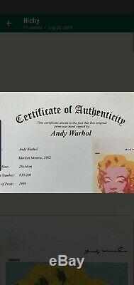 Andy Warhol, Original Signé, Certificat D'impression Coa $ 3450 Année 1986