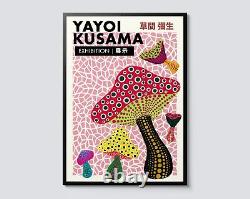 Art Mural de Champignons Roses, Impression Pop Moderne de Yayoi Kusama, Champignon Coloré