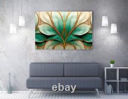 Art mural encadré en toile imprimée avec des feuilles abstraites vertes et blanches pour décoration intérieure