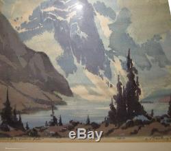 Barbara Leighton, Couleur Des Années 1930, Gravure Sur Bois Au Lac Moraine, Artiste Canadien De L'alberta