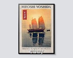 Bateaux à voile le matin, Hiroshi Yoshida, estampe japonaise, Ukiyo-E