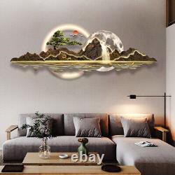 Cadre mural de luxe en art naturel : Lune LED et sérénité des montagnes 120x40 cm