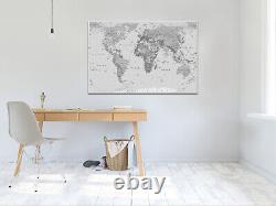 Carte du monde classique des pays et capitales sur toile encadrée ou en impression seulement