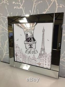 Chanel Paris Ballon Argent Miroir Cadre 60 CM Unique Photo Décor Mur Art Cadeau