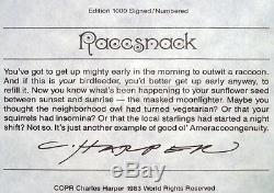 Charles / Charley Harper Raccsnack Signé À La Main Ltd Ed # 410 Art Du Raton Laveur