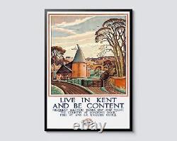 Chemins de fer britanniques en direct dans le Kent Impression, Illustration vintage Art mural, Anglais