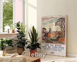 Chemins de fer britanniques en direct dans le Kent Impression, Illustration vintage Art mural, Anglais