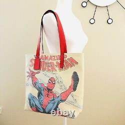 Coach Marvel Tote Spider-man Imprimer Cuir Beige Canvas Sac À Épaule T.n.-o. 298 $