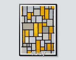 Composition avec grille 1 par Piet Mondrian, affiche géométrique abstraite du Bauhaus