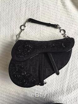 Edition Limitée Christian Dior Noir Sequin Dior Imprimer Selle Sac À Main Rare Sac