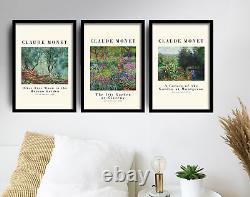 Ensemble de 3 affiches Claude Monet, peintures d'art, jardin vert iris, cadeau.
