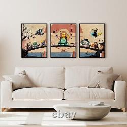Ensemble de 3 affiches Pokémon / Impression sur toile / Impressions murales de ninja encadrées