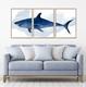 Ensemble De 3 Aquarelles De Requins Blancs - Art Mural Décoration Intérieure - Impressions Encadrées